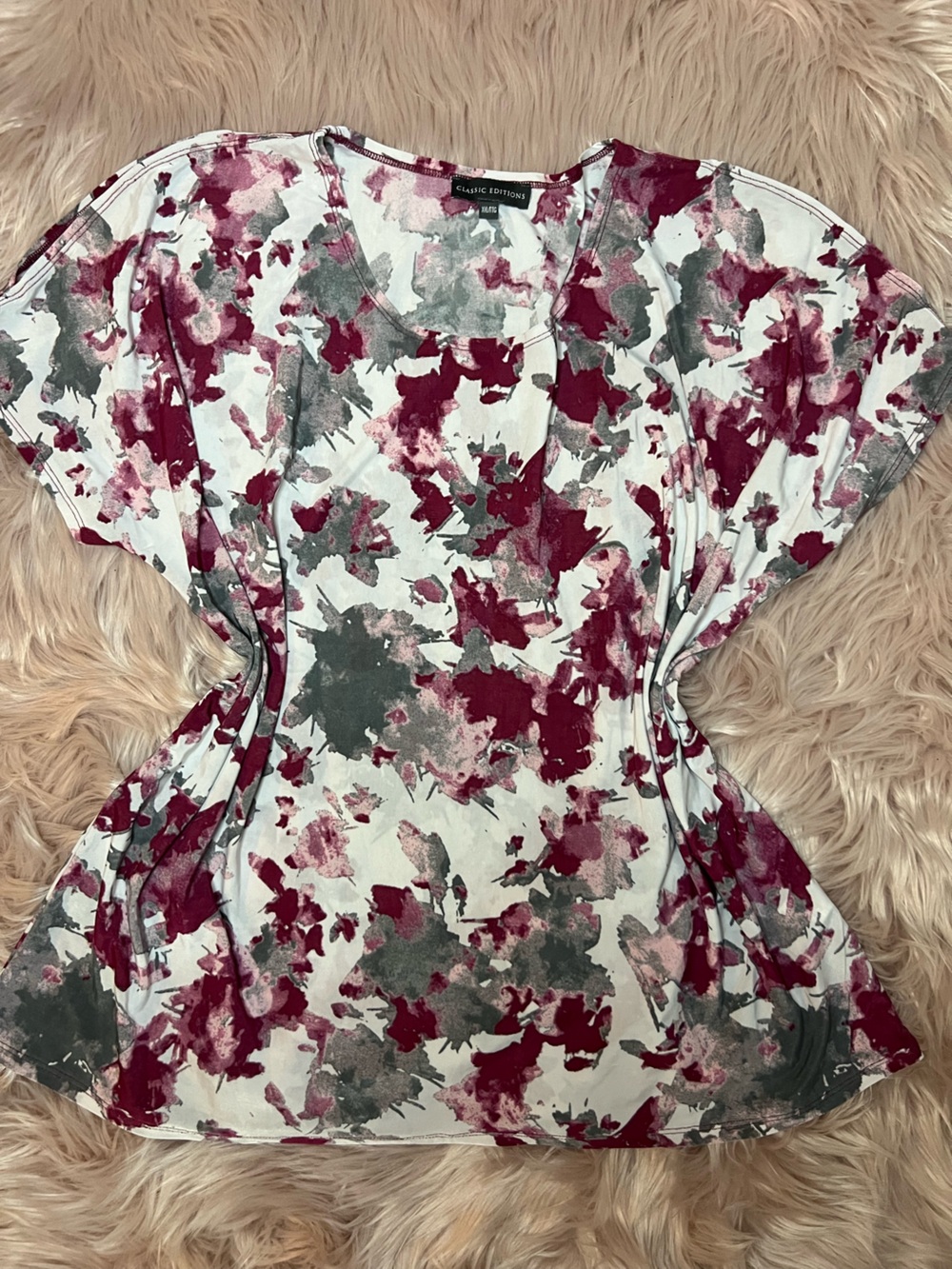 Plus Size Classic Editions Women's White Floral-Print Short Sleeve Blouse